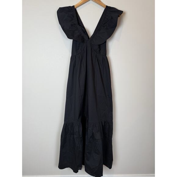 NWT Mott50 Serena Ruffle V-Neck Maxi Dress Sun Protection Black Sz Small - Picture 2 of 12